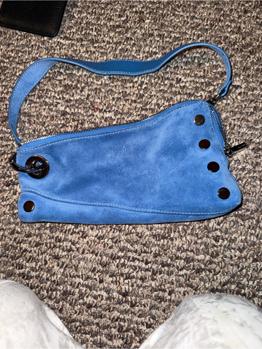 Hammitt Blue Suede Shoulder Bag with Polished Studs